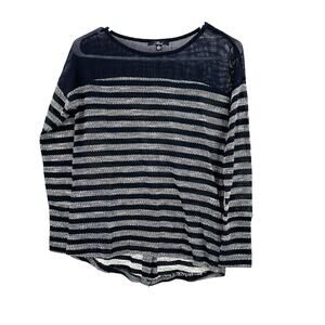 Mavi Size Small Sweater‎ Navy & Gray Loose Knit Pullover Lightweight Semi Sheer
